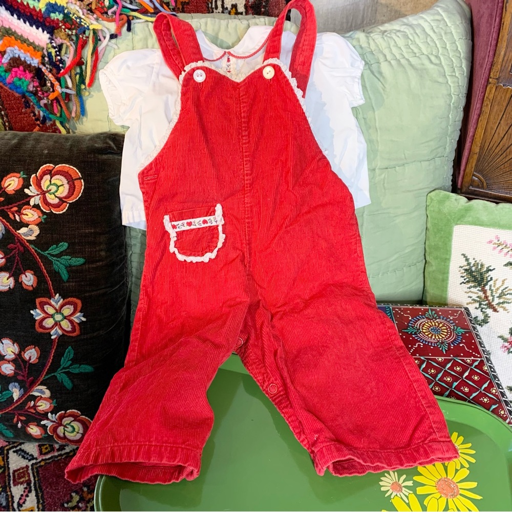 60s Infant Corduroy Overalls and Blouse